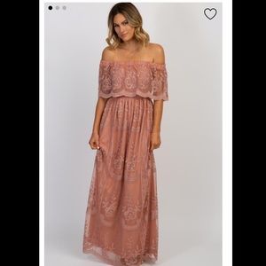 Light Pink Lace Mesh Maxi Dress